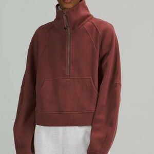 EUC Lululemon Womens Scuba half zip funnel neck sweater - smokey red XS/S